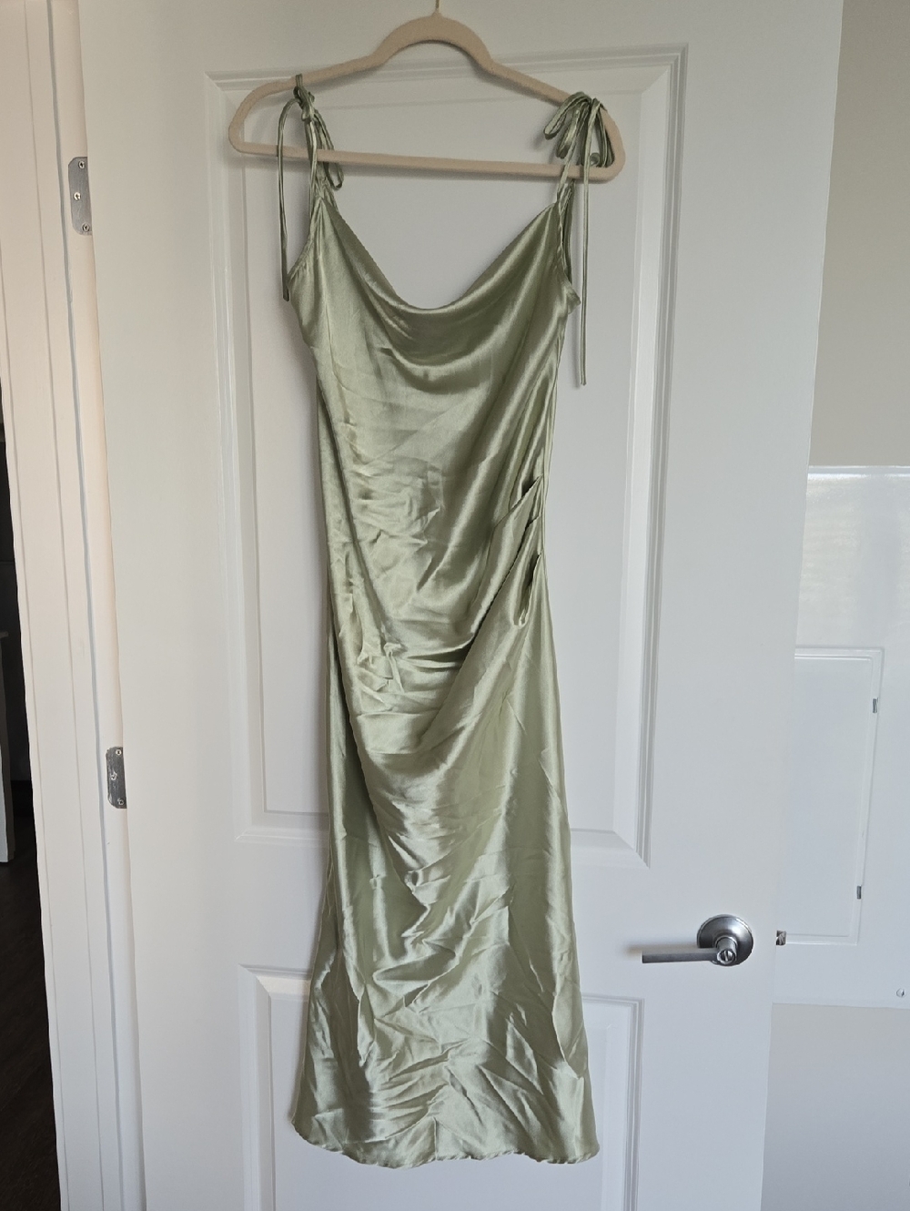 Satin Cowl Neck Slip Dress in Sage Green